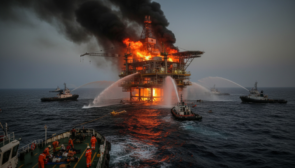 ONGC Mumbai High Fire: 10 Injured, Under Control ONGC Mumbai High Fire: 10 Injured, Under Control