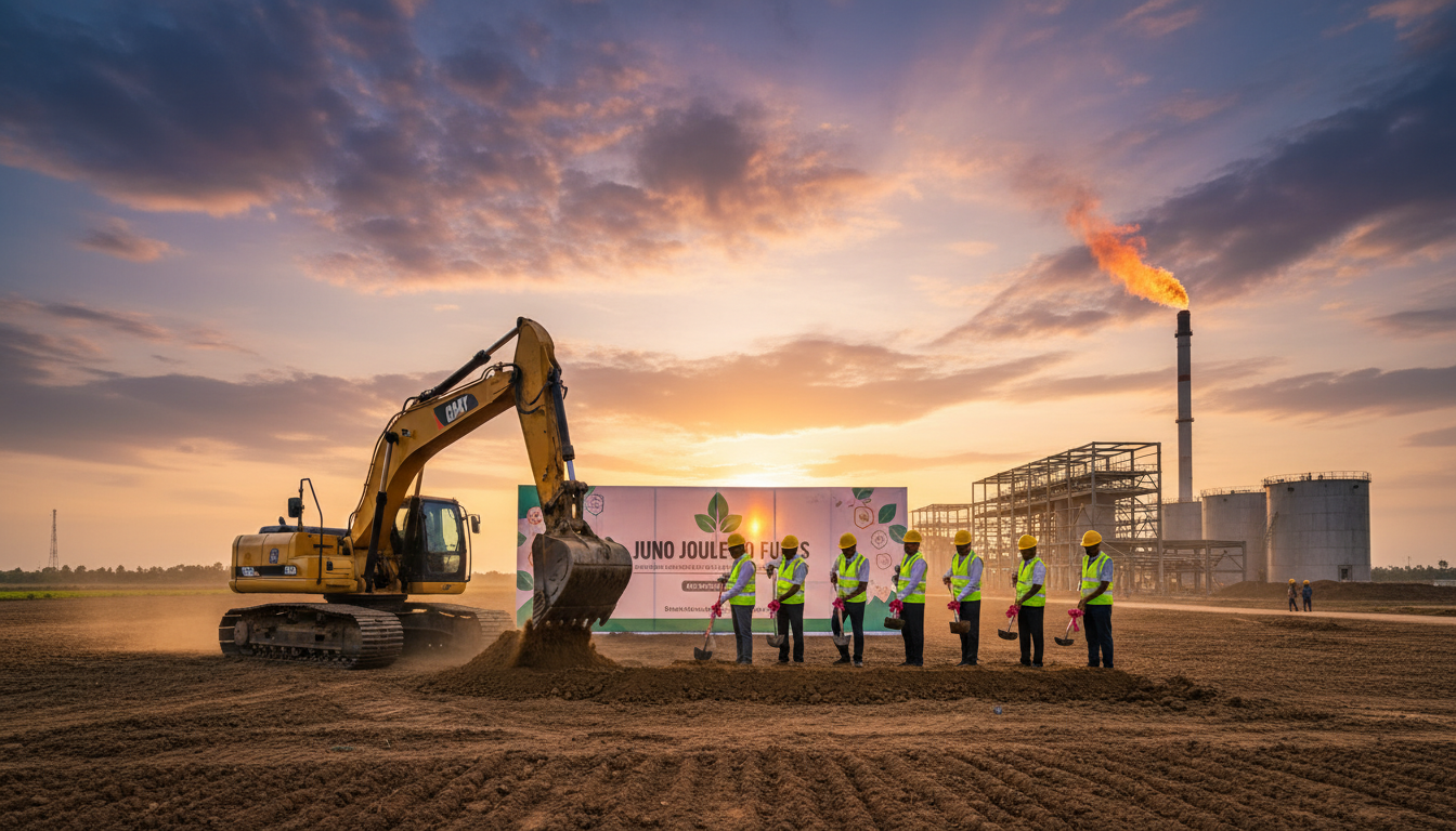 You are a headline writer for OilMarketCap.com. Write ONE new headline for this oil and gas news story. Rules: under 60 characters, investor-focused, no clickbait, no character counts, no options, no explanations. Return the headline only — nothing else. Story title: Juno Joule Bio Fuels commences groundbreaking for Compressed Bio-Gas project in Telangana, ETEnergyworld