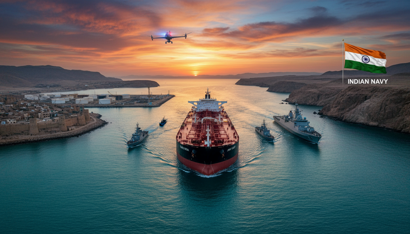 You are a headline writer for OilMarketCap.com. Write ONE new headline for this oil and gas news story. Rules: under 60 characters, investor-focused, no clickbait, no character counts, no options, no explanations. Return the headline only — nothing else. Story title: Iran and India Collaborate on Strait of Hormuz Transit Amid U.S. Tensions, ETEnergyworld