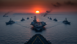 You are a headline writer for OilMarketCap.com. Write ONE new headline for this oil and gas news story. Rules: under 60 characters, investor-focused, no clickbait, no character counts, no options, no explanations. Return the headline only — nothing else. Story title: US Navy's 15-Ship Presence in the Middle East: The Potential for an Iran Blockade, ETEnergyworld