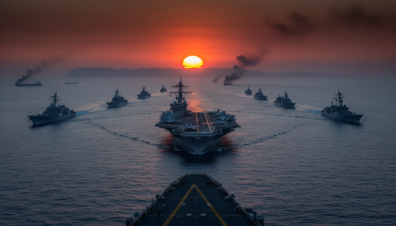 You are a headline writer for OilMarketCap.com. Write ONE new headline for this oil and gas news story. Rules: under 60 characters, investor-focused, no clickbait, no character counts, no options, no explanations. Return the headline only — nothing else. Story title: US Navy's 15-Ship Presence in the Middle East: The Potential for an Iran Blockade, ETEnergyworld