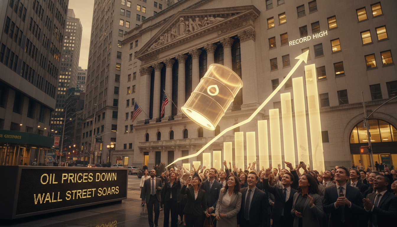 Easing Oil Prices Lift Wall Street Near Record Highs