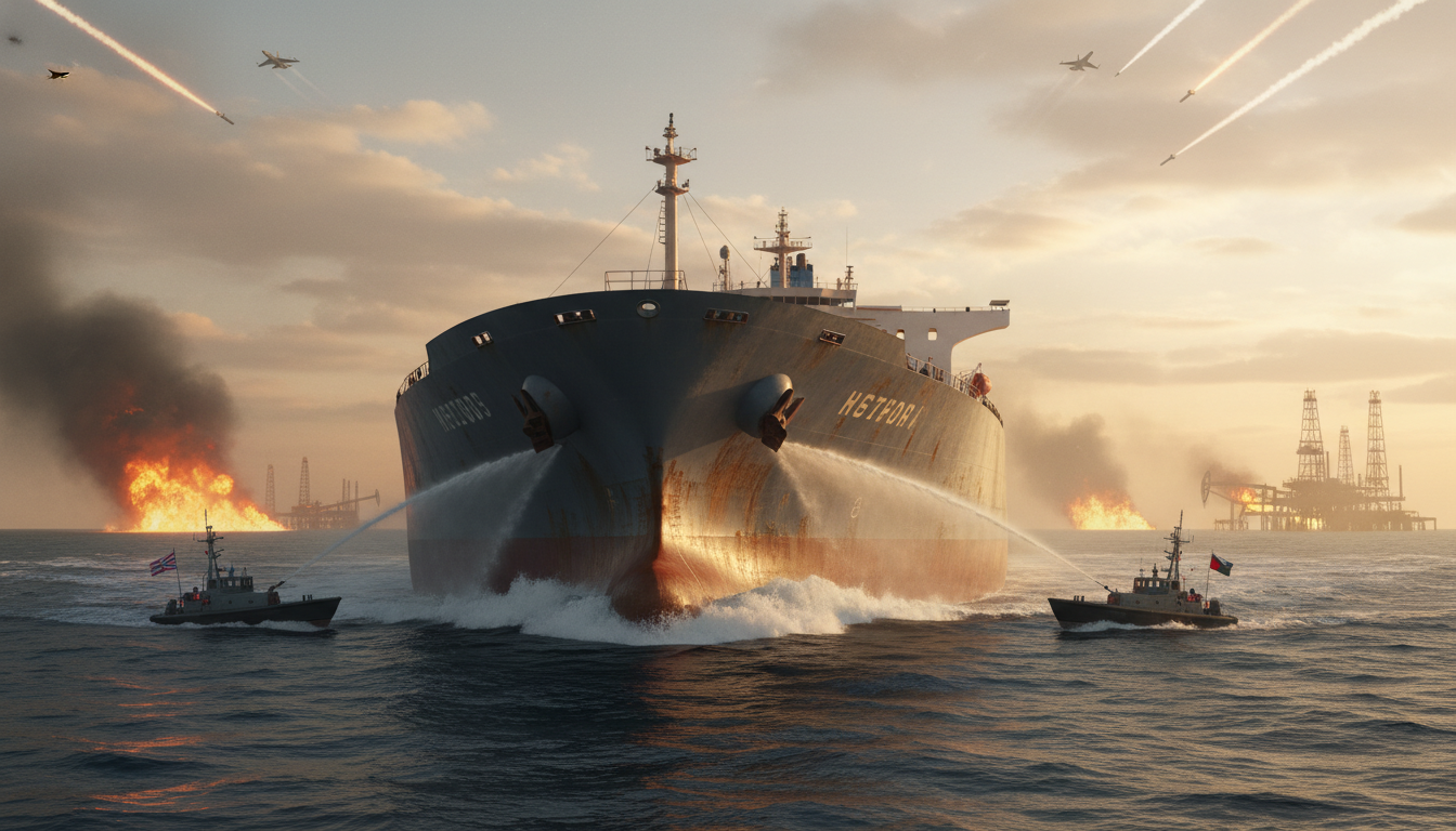 Supertanker defies blockade; Gulf tensions mount.