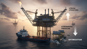 You are a headline writer for OilMarketCap.com. Write ONE new headline for this oil and gas news story. Rules: under 60 characters, investor-focused, no clickbait, no character counts, no options, no explanations. Return the headline only — nothing else. Story title: Santos streamlines upstream operations after takeover pressure, profit slump