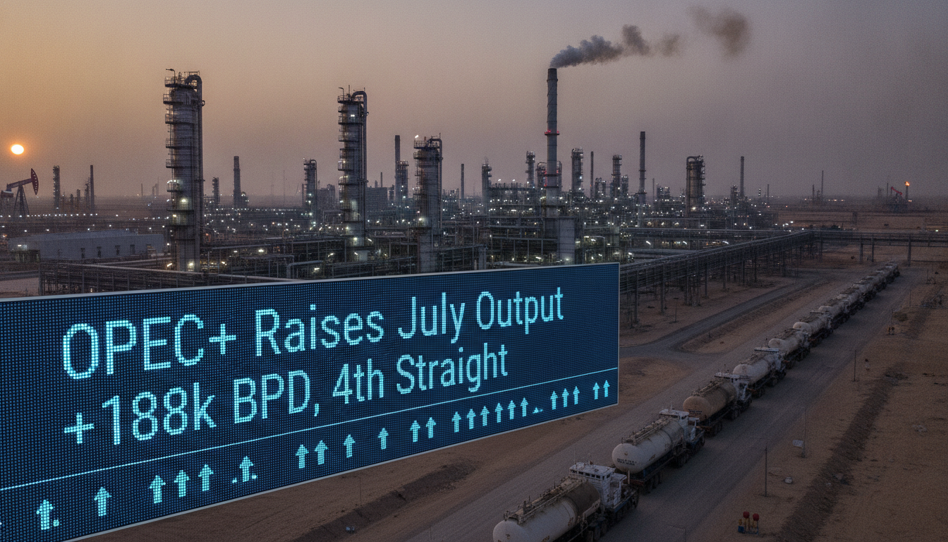 OPEC+ Raises July Output +188k BPD, 4th Straight